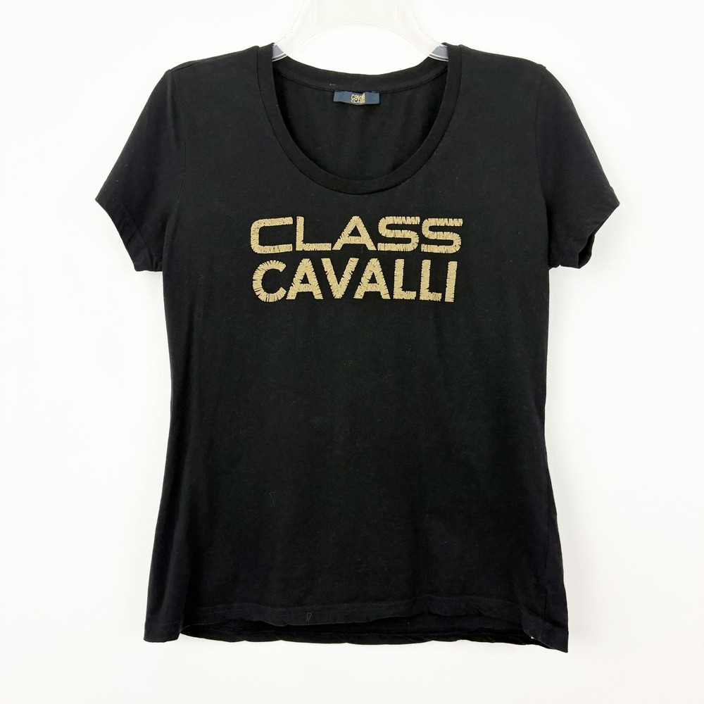 Cavalli Class By Roberto Cavalli Black Logo Tee Size XL Cotton Short Sleeve